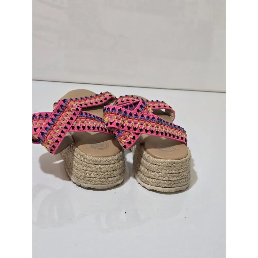 Girls Wonder Nation Woven Straw Elastic Strappy Shoe Sandals Size 13 Multicolors